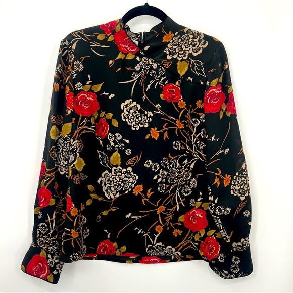 Pendleton Tops - Pendleton Korean Fabric Chinese Asian Floral Black Blouse Top Shirt Size 10